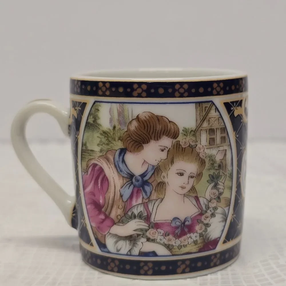 Tiger Yedi Japan Victorian Romantic Couple Espresso Cup & Saucer Vintage